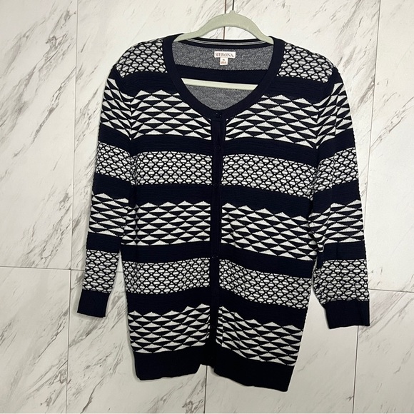 Merona Navy Geometric Stripe Cotton Cardigan Sweater SZ XL - Picture 1 of 6